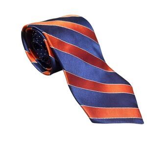 Tommy Hilfiger Silk Necktie Orange Navy Blue Stripe Preppy Team Designer Tie